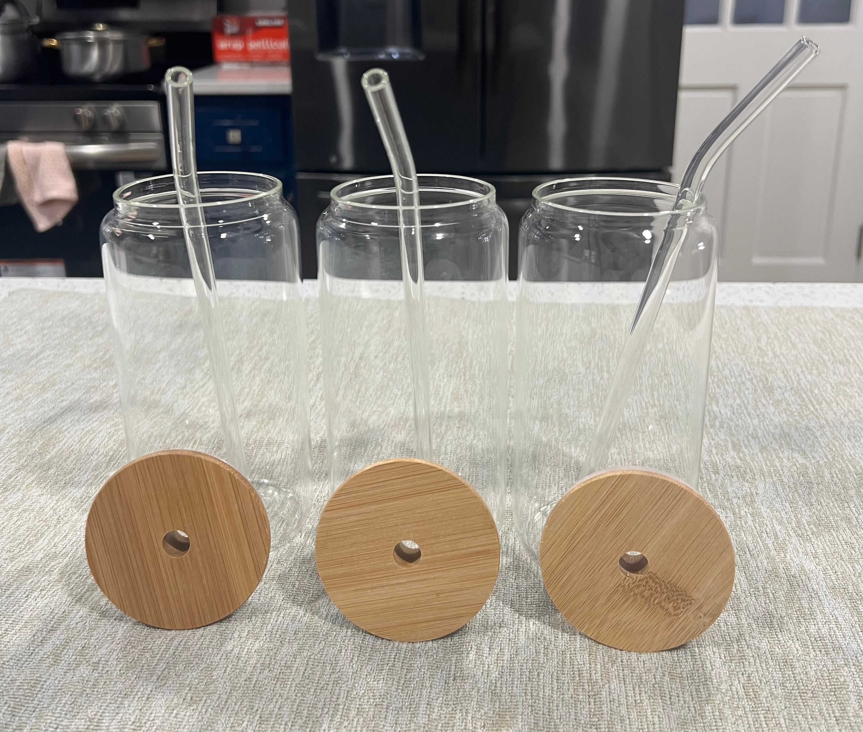 Glass Cup with Bamboo Lid & Straw – 2 Pack