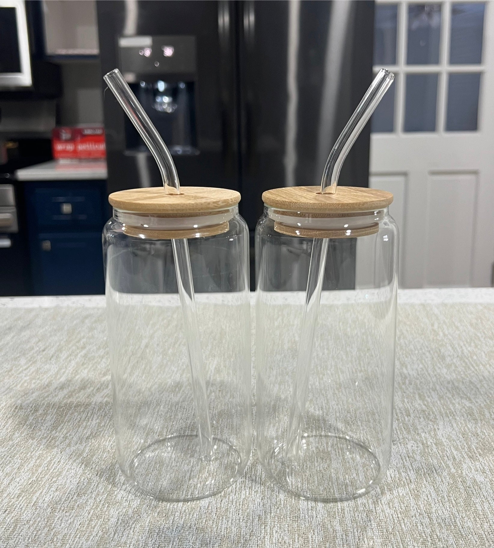 Glass Cup with Bamboo Lid & Straw – 2 Pack