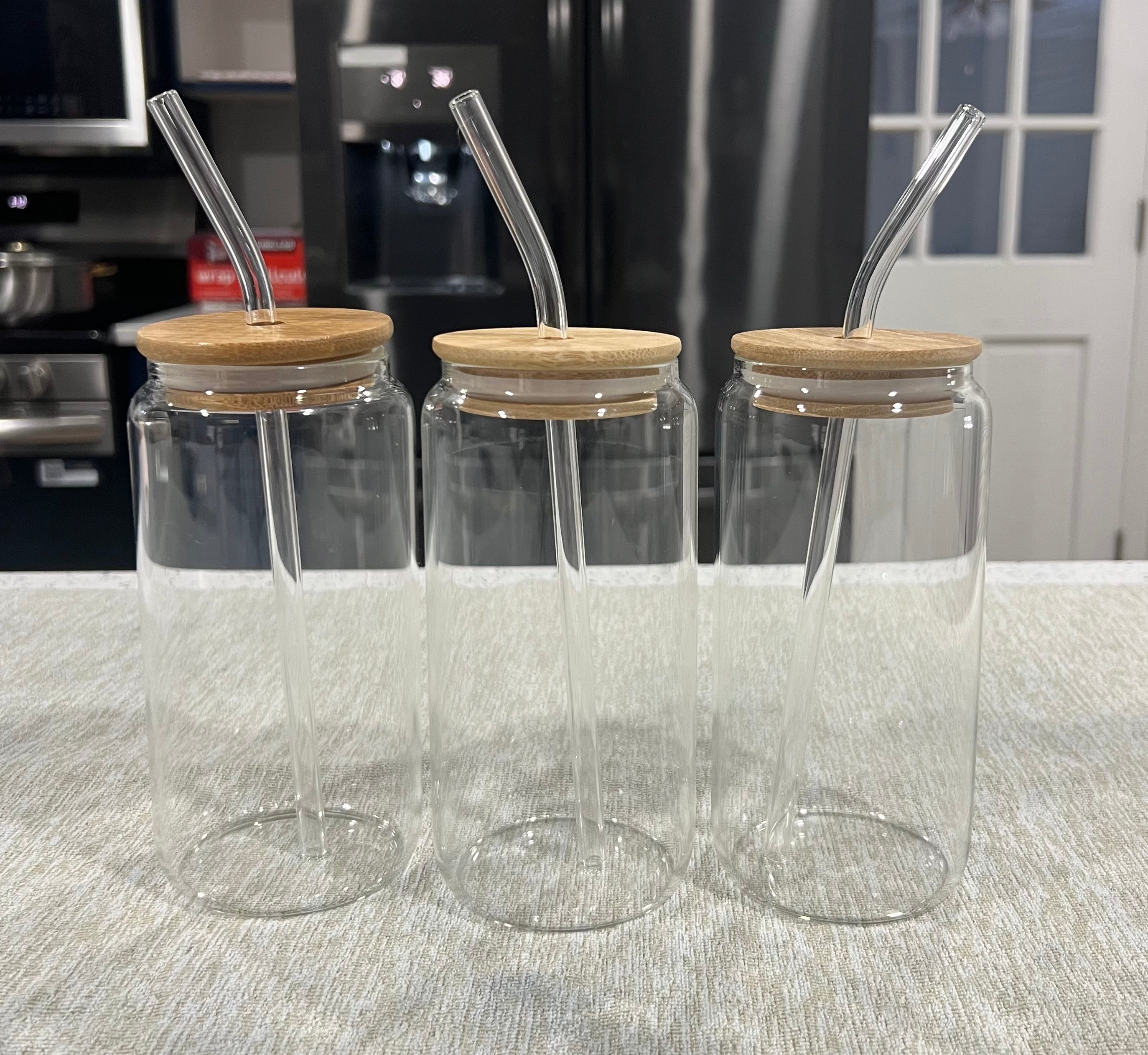 Glass Cup with Bamboo Lid & Straw – 2 Pack