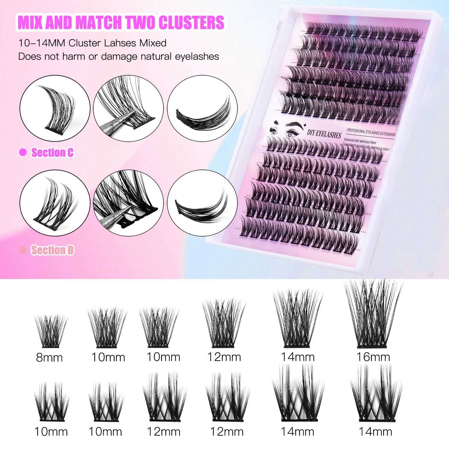 12 Rows Cluster Lashes – 150 Segmented Natural False Eyelashes