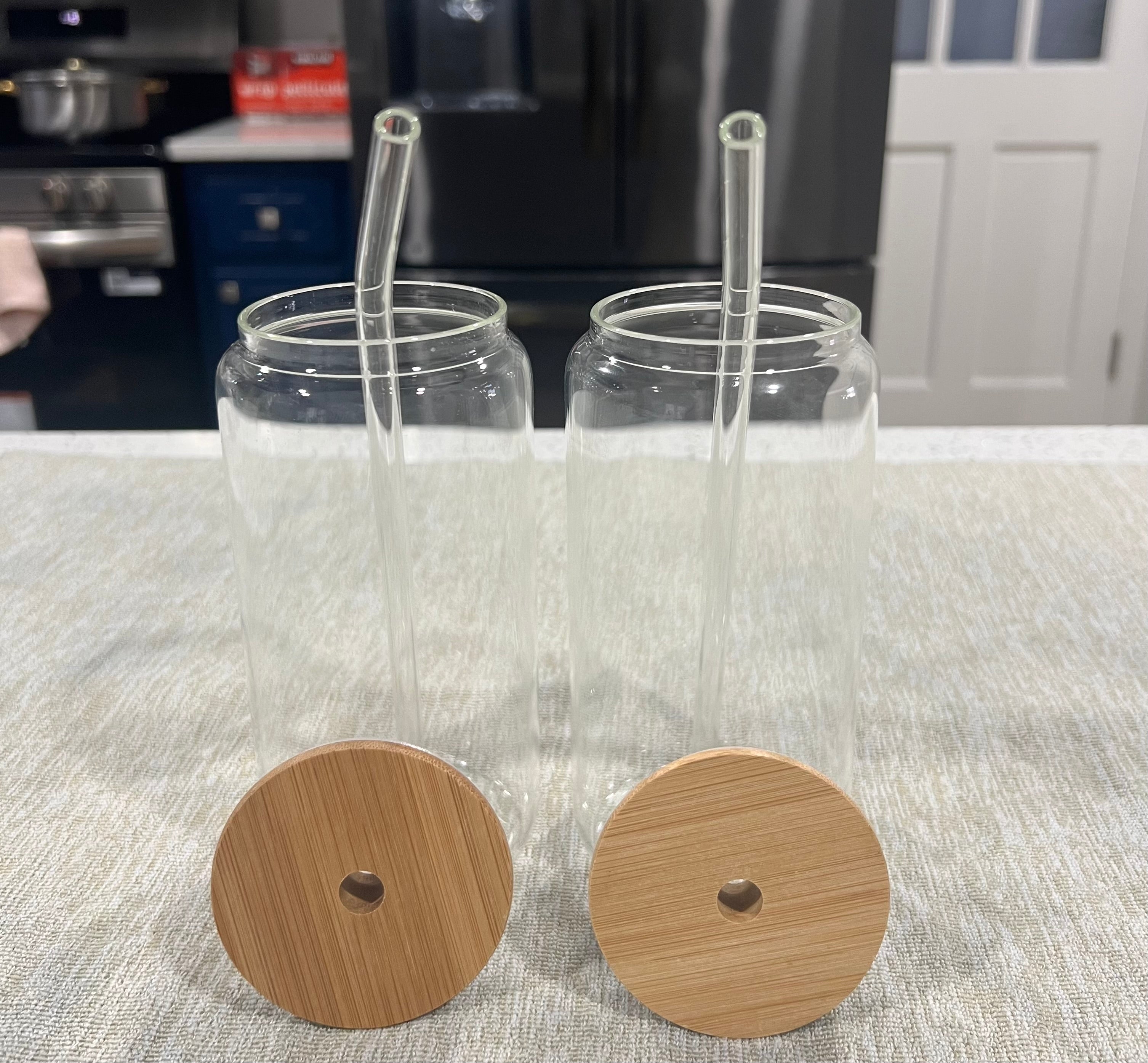Glass Cup with Bamboo Lid & Straw – 2 Pack